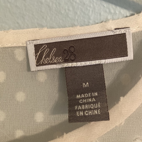 Chelsea 28 cream swiss dot sheer ruffle blouse size M - Picture 2 of 4